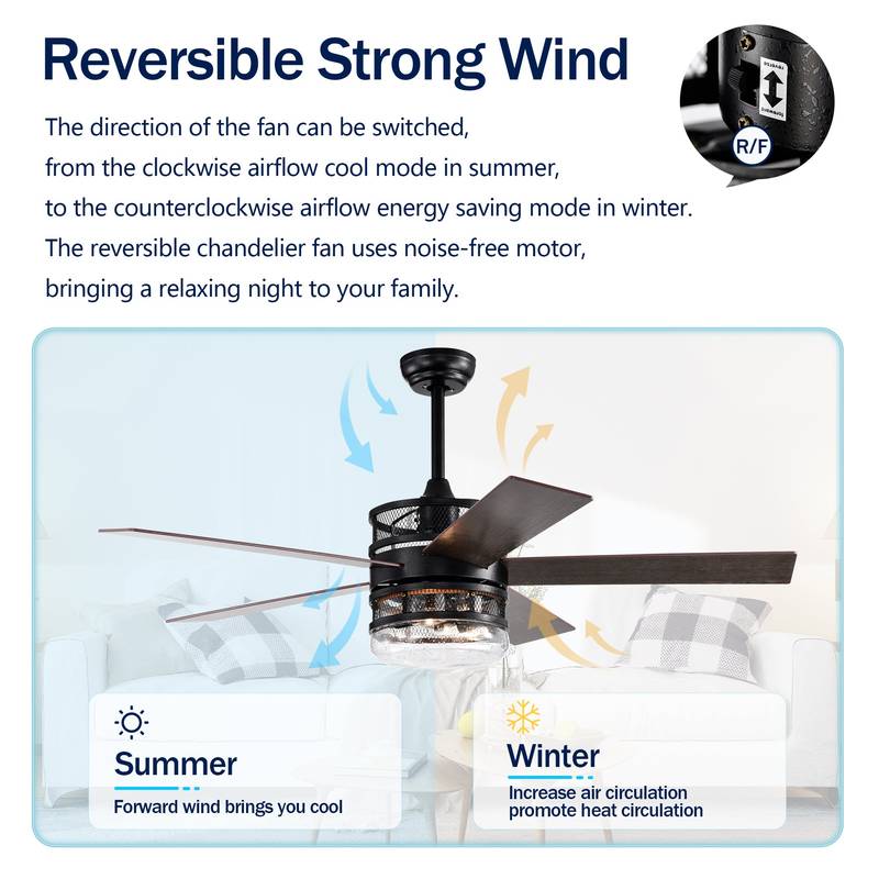 Sleek Matte Black Ceiling Fan with Remote and Optional Glass Shade