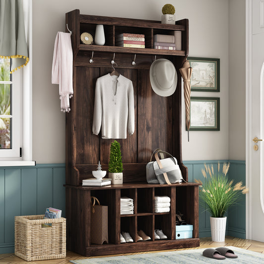 Entryway Essentials: Stylish Hall Tree with Hooks & Storage Bench