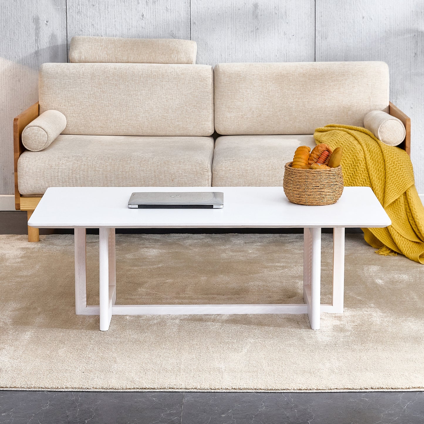 Chic Chinese Solid Wood Coffee Table with Rattan Touch