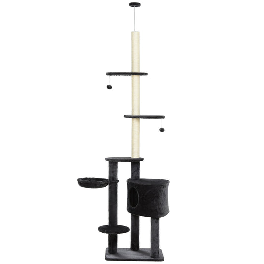 PawHut Adjustable Cat Tree Tower with Cozy Condo & Scratching Ropes