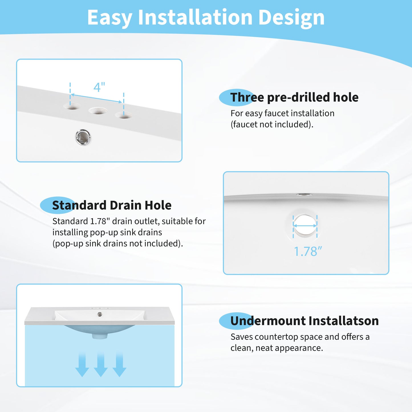 Chic White Resin Vanity Sink - Three Hole Design