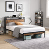 Stylish Queen Metal Bed Frame with Wooden Accents & USB Charging - No Box Spring Needed!