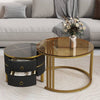 Chic Nesting Coffee Tables with Drawers - Sleek Round Design in Black and Brown Glass
