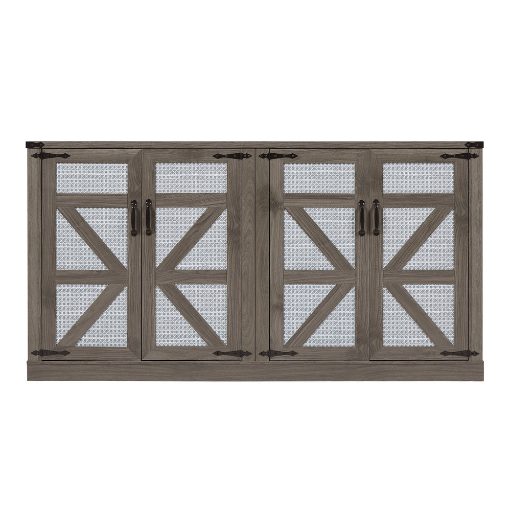 Rustic Charm Rattan Sideboard with Barn Doors