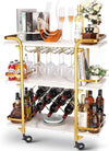 Glam Gold Bar Cart - Chic 3-Tier Storage & Wine Rack on Wheels