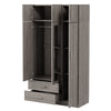 Stylish Gray 3-Door Wardrobe with Drawers and Cabinet