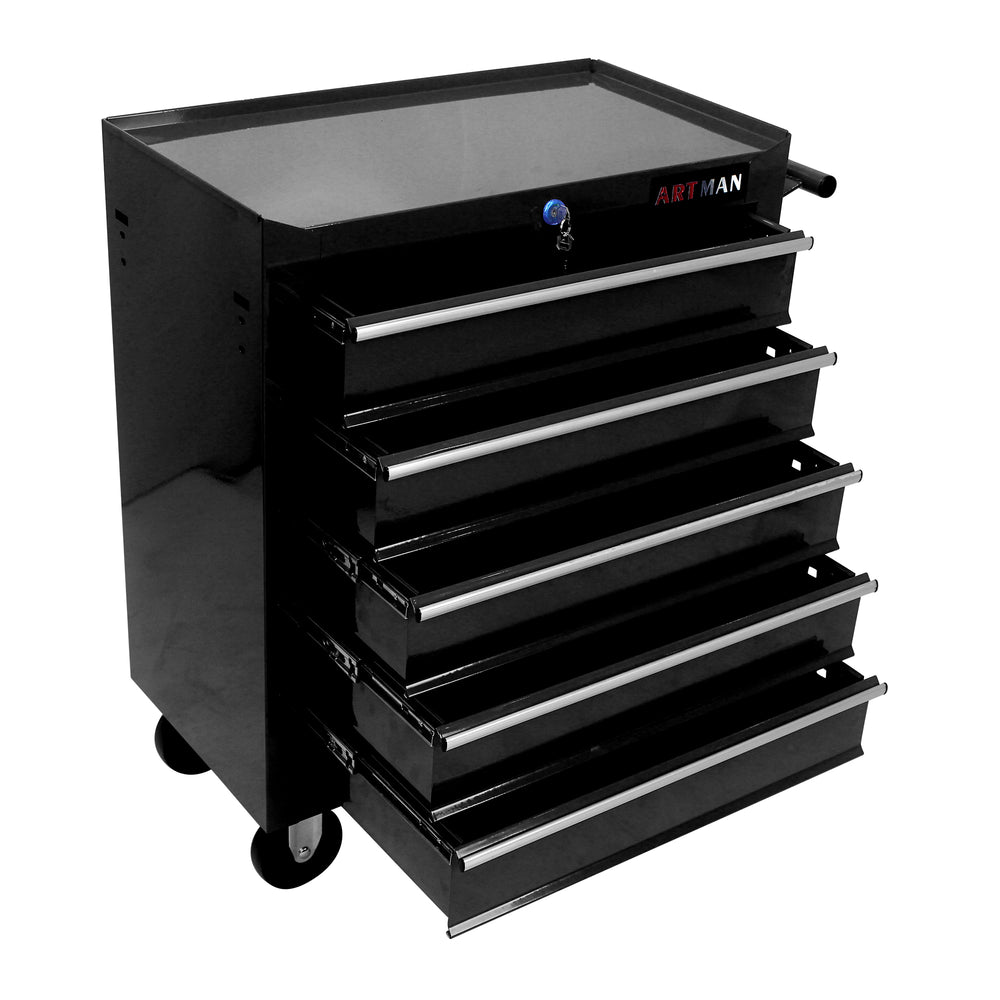 Rolling Tool Organizer with Five Drawers - Black