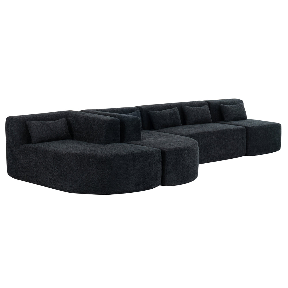 Chic Black Modular Sofa with Loungers and Plush Pillows