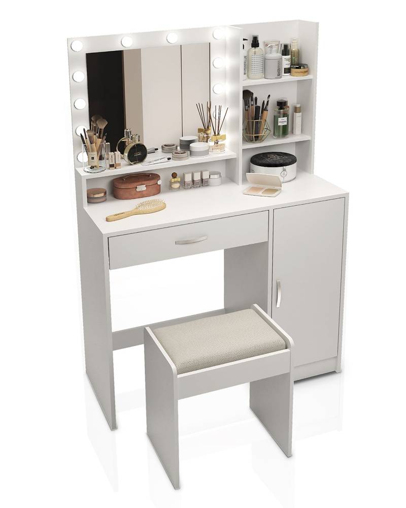 Glam Up Vanity Set with Mirror & Lights