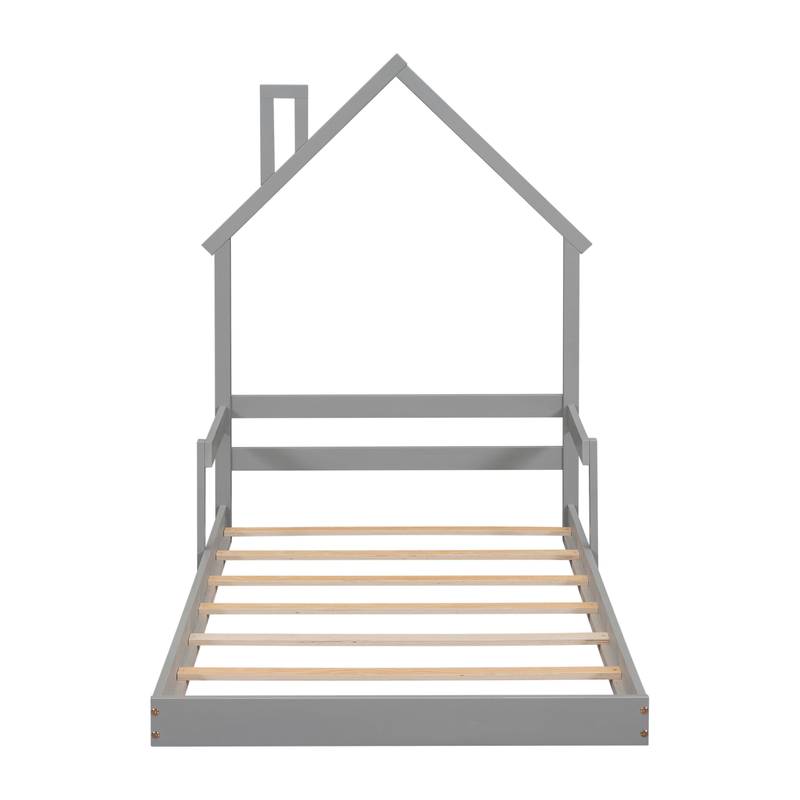 Cozy Twin House Bed with Handrails - Grey
