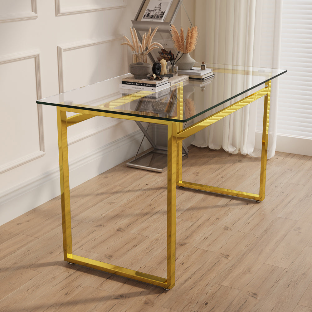 Sleek Glass Dining Table with Chic Gold Legs