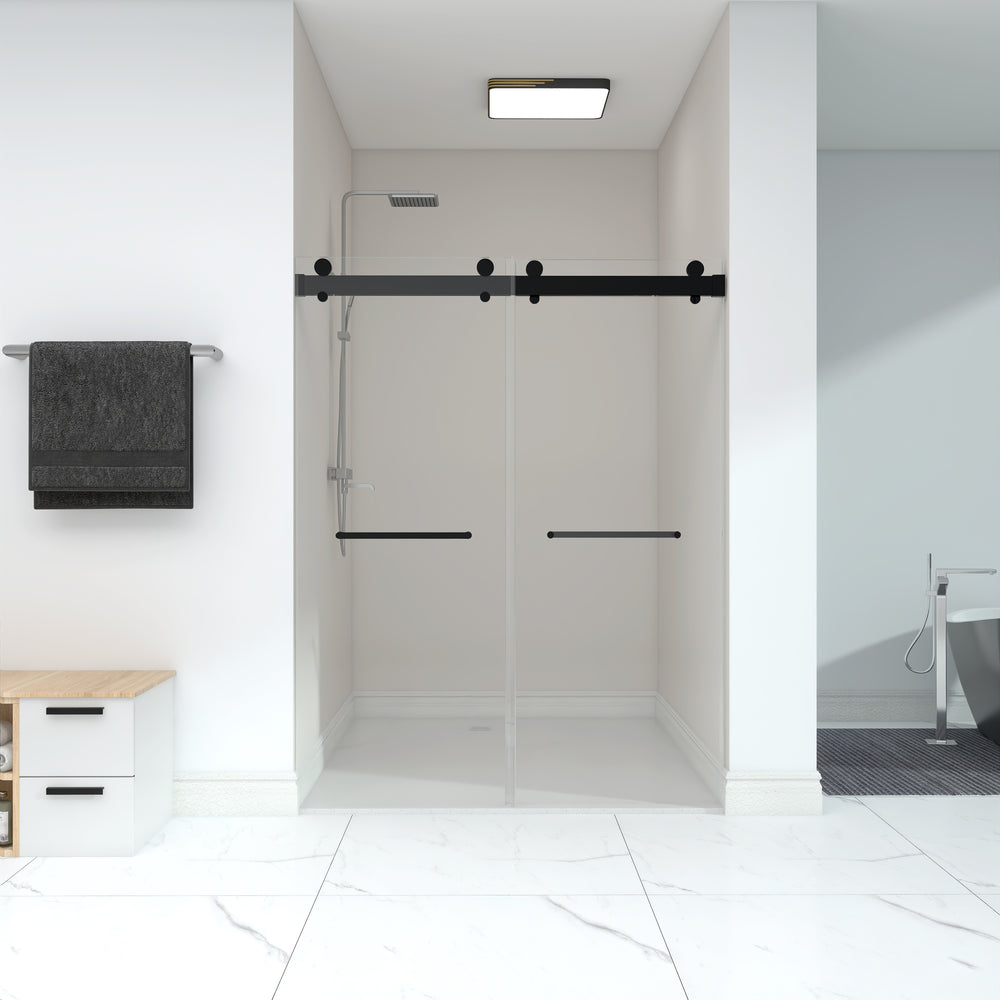 Sleek Black Frameless Sliding Shower Doors