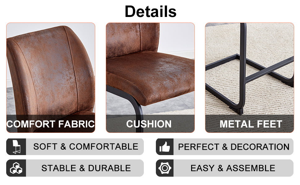 Chic Duo: Suede Cushioned Brown Chairs with Stylish Metal Legs