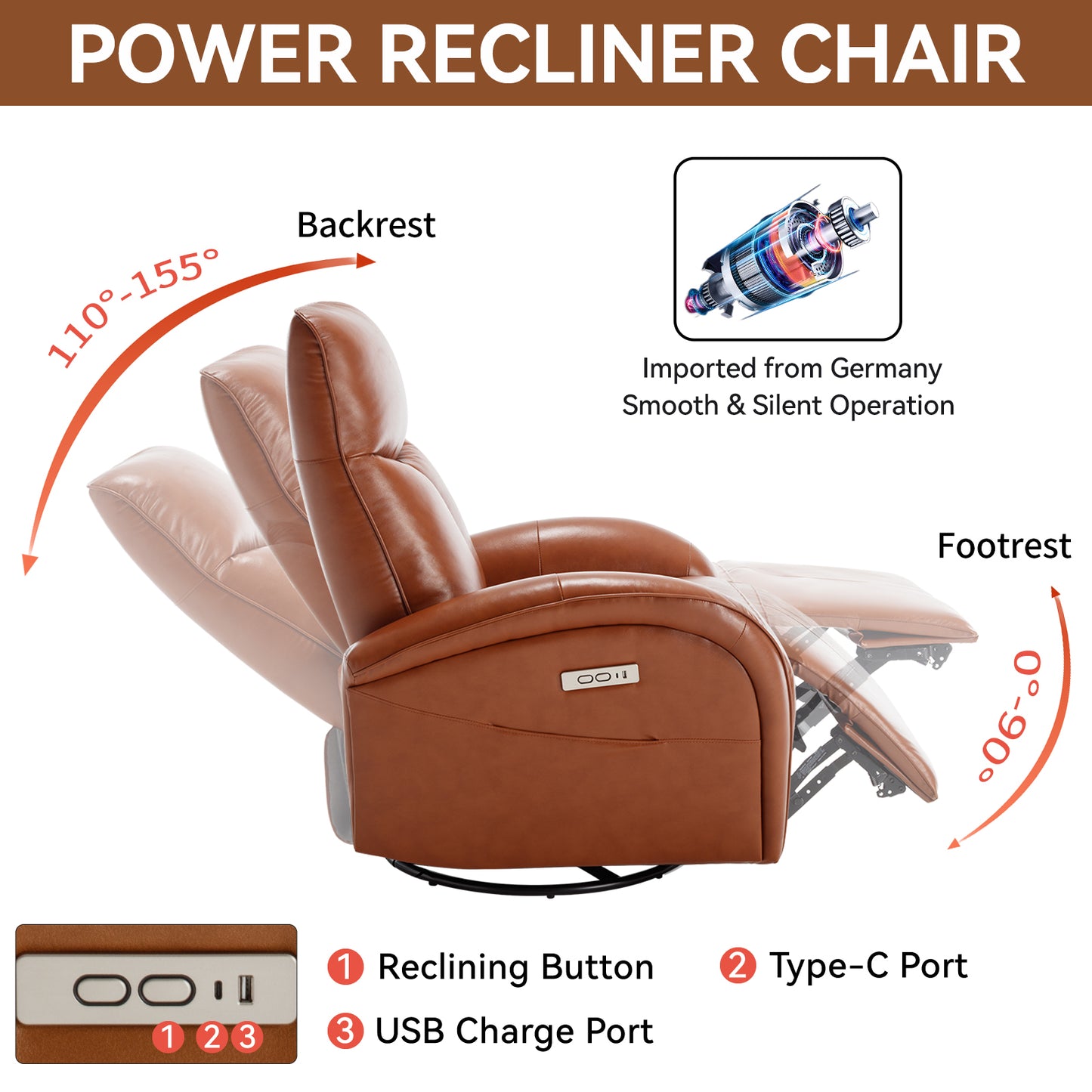 Cozy Swivel Recliner with USB Charging