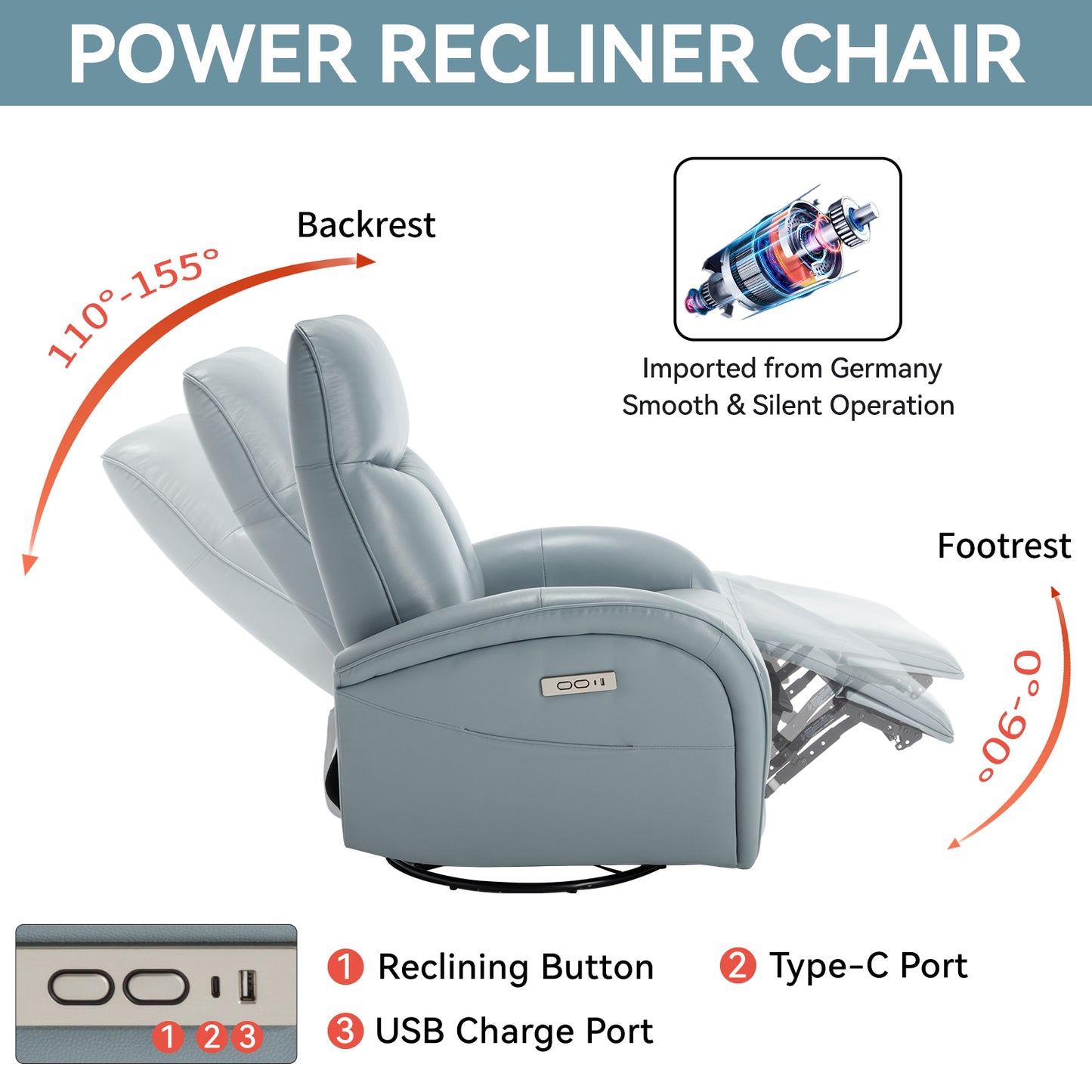 Ultimate Comfort Swivel Recliner with USB Charging