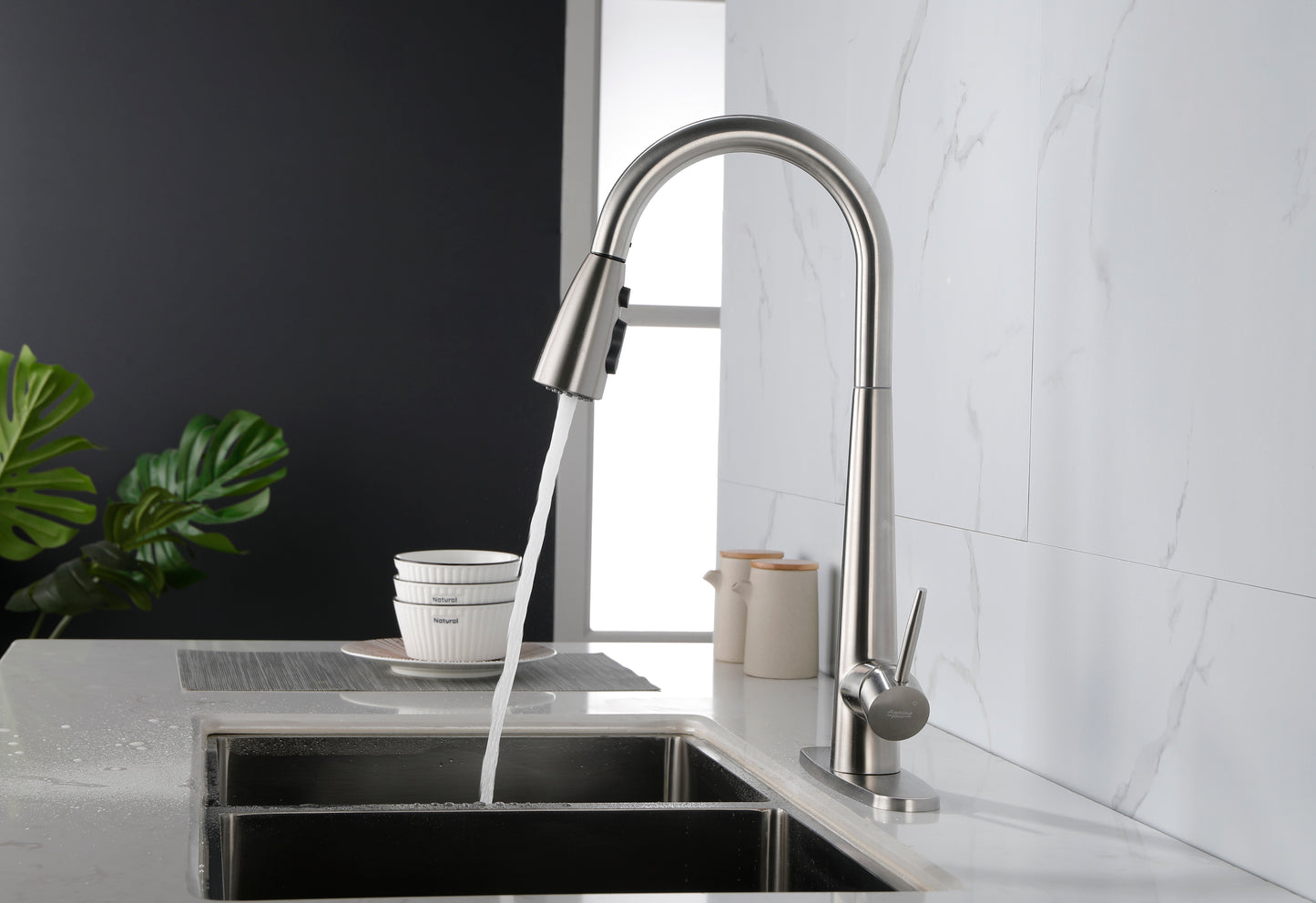 Sleek Brushed Nickel Kitchen Faucet with Pull-Down Sprayer