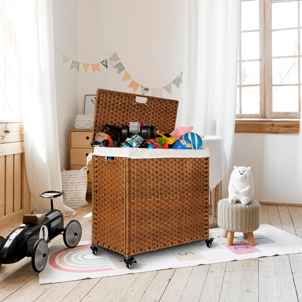 Stylish Brown Laundry Hamper with Lids and Wheels