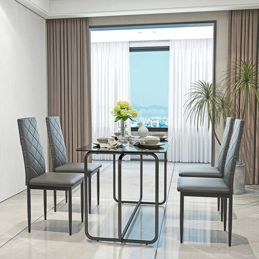 Sleek Black Glass Dining Set