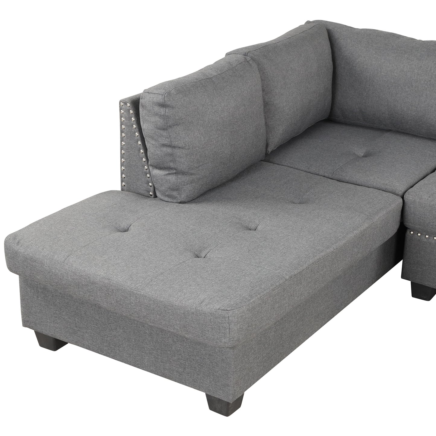 Cozy Gray Reversible Sectional Sofa with Storage Ottoman