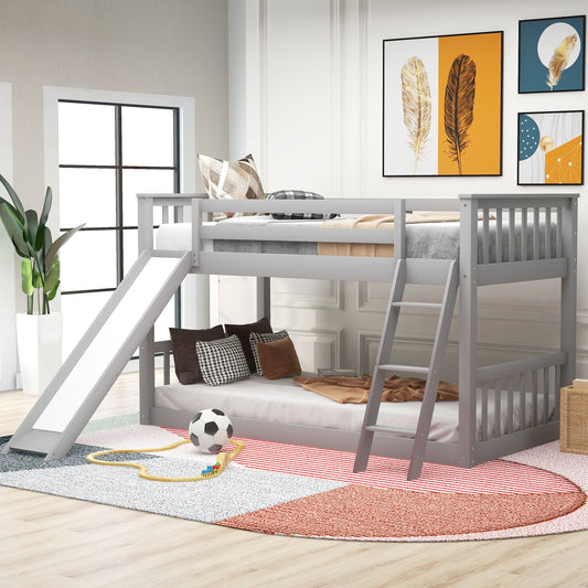 Cozy Gray Twin Bunk Bed with Fun Slide and Ladder