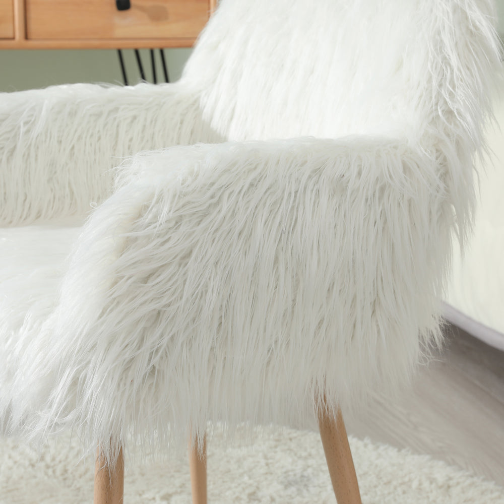 Chic White Faux Fur Makeup Chair with Metal Legs