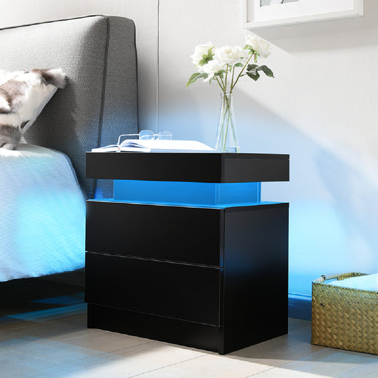 Sleek Nightstand LED Cabinet with Drawers