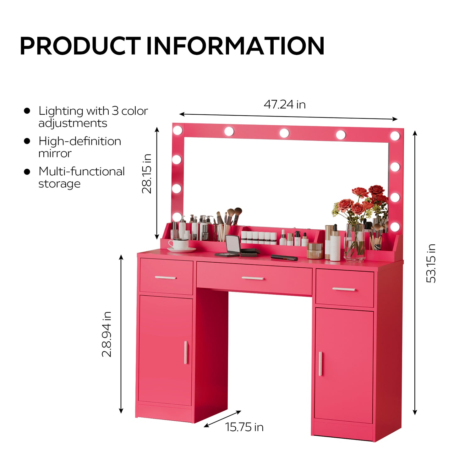 Sparkle & Shine Makeup Vanity in Rose Pink