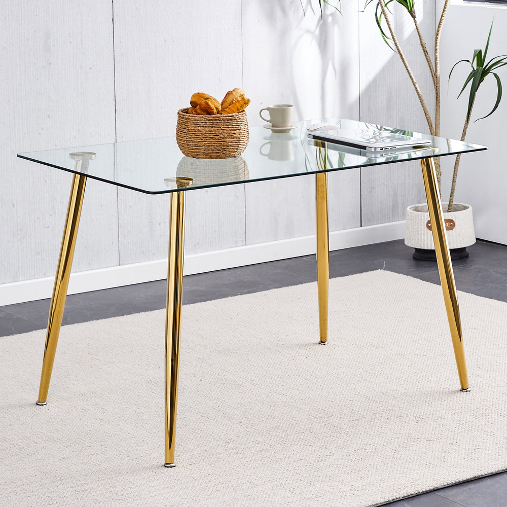 Sleek Glass Dining Table with Gold Legs