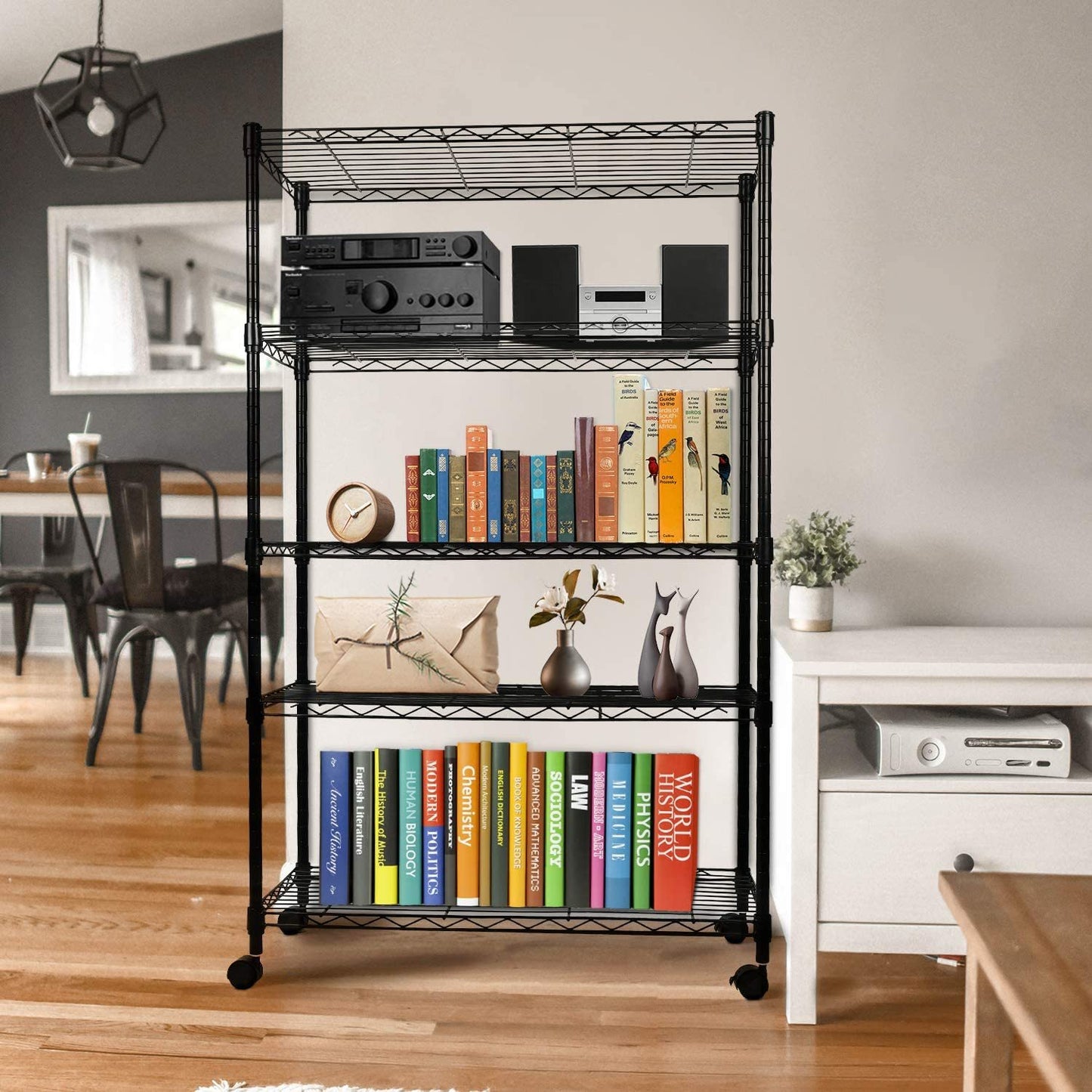 Sturdy 5-Tier Black Storage Shelf