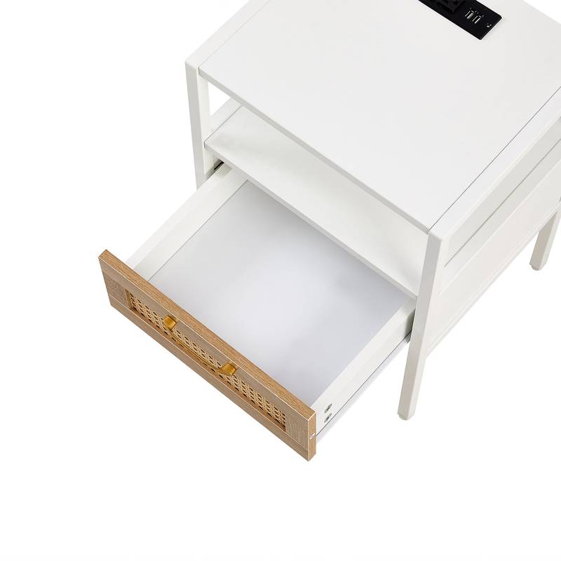 Chic Rattan Side Tables with USB Power and Storage