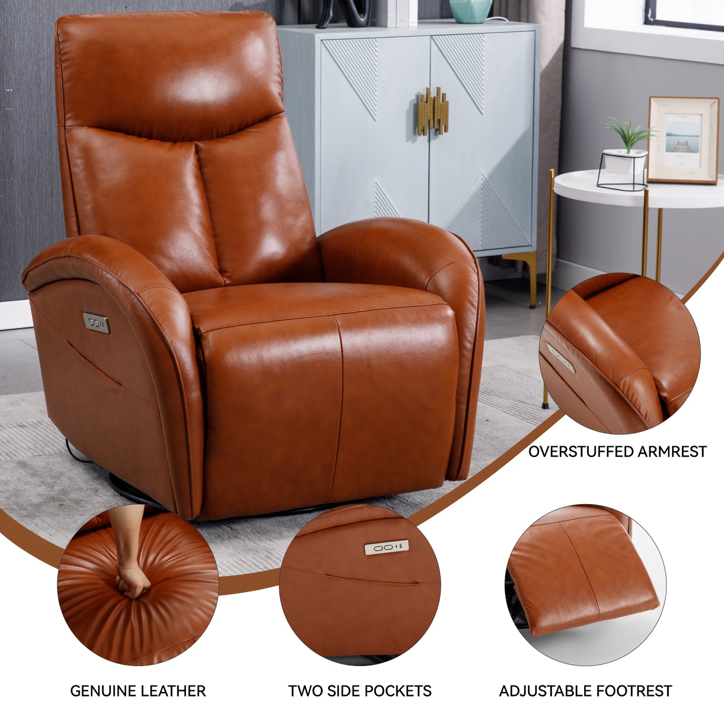 Cozy Swivel Recliner with USB Charging