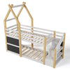 Cozy Twin House Bunk Bed with Storage Steps & 2 Fun Blackboards