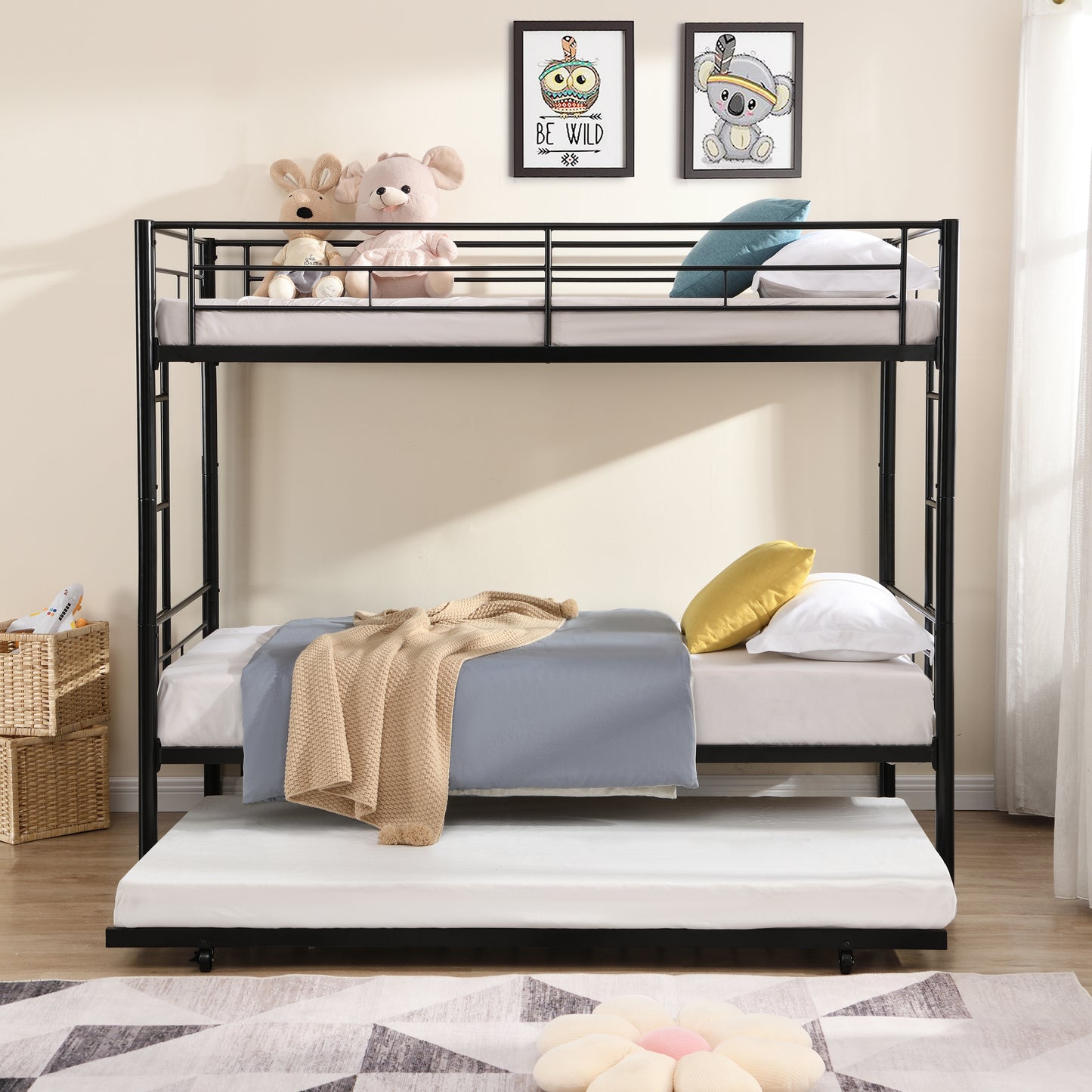 Black Metal Bunk Bed with Trundle Delight