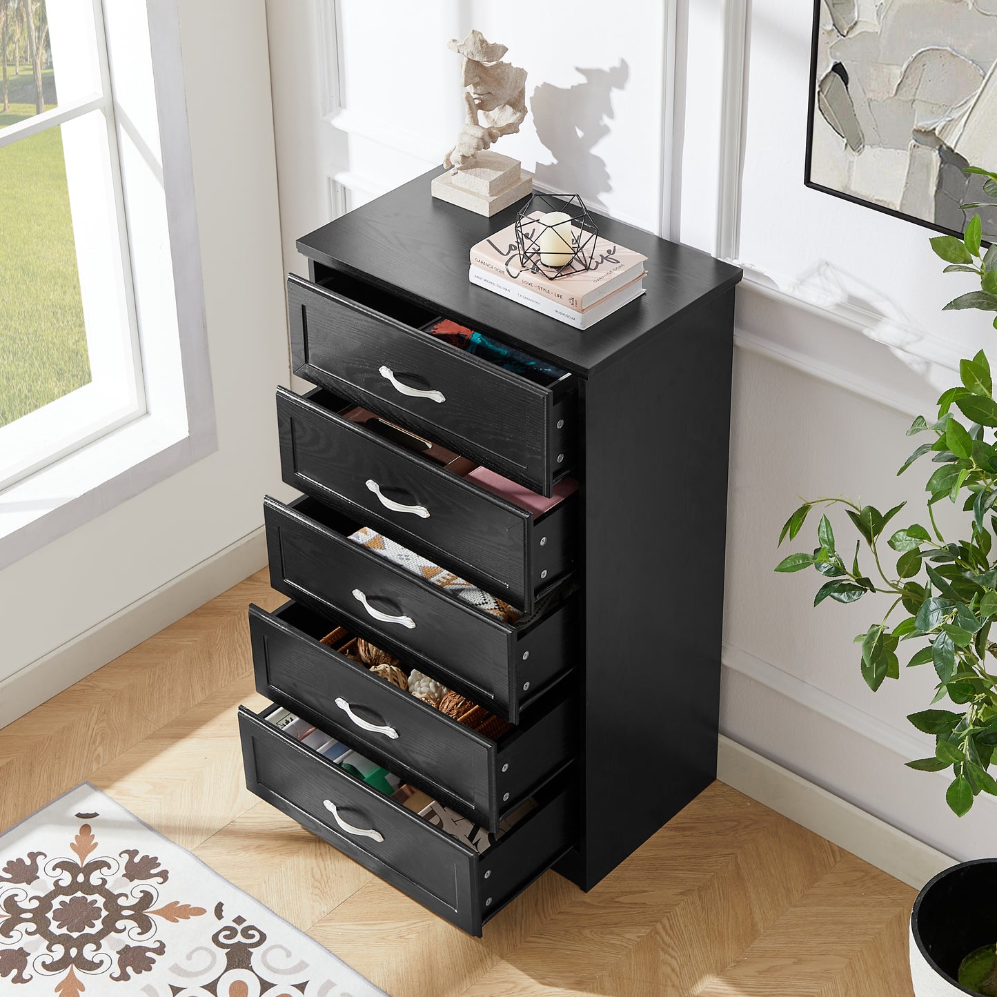 Sleek Black 5-Tier Dresser - Stylish Storage for Any Room