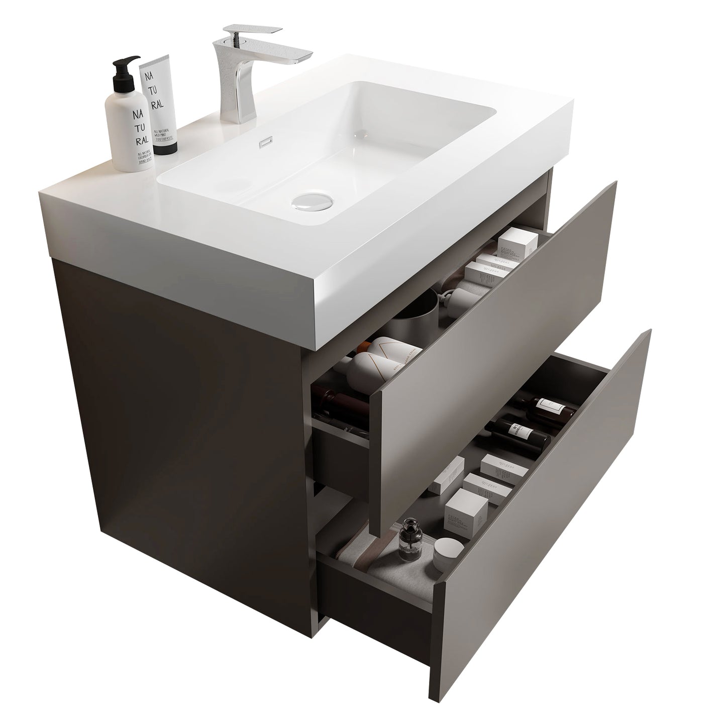 Sleek Gray Wall-Mounted Vanity with Sink