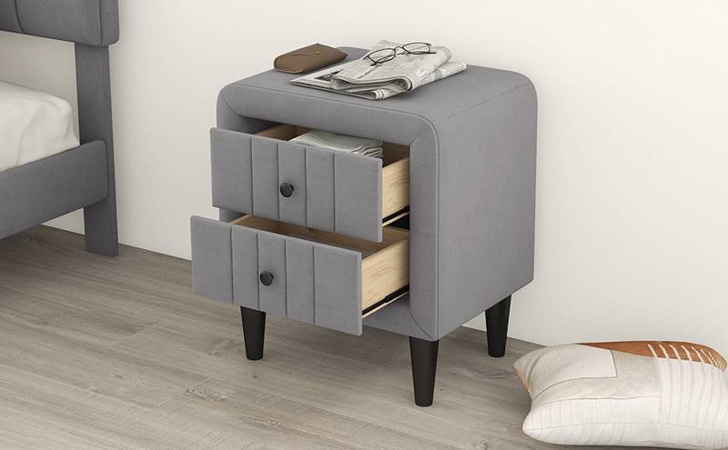 Velvet Gray Nightstand with Drawers