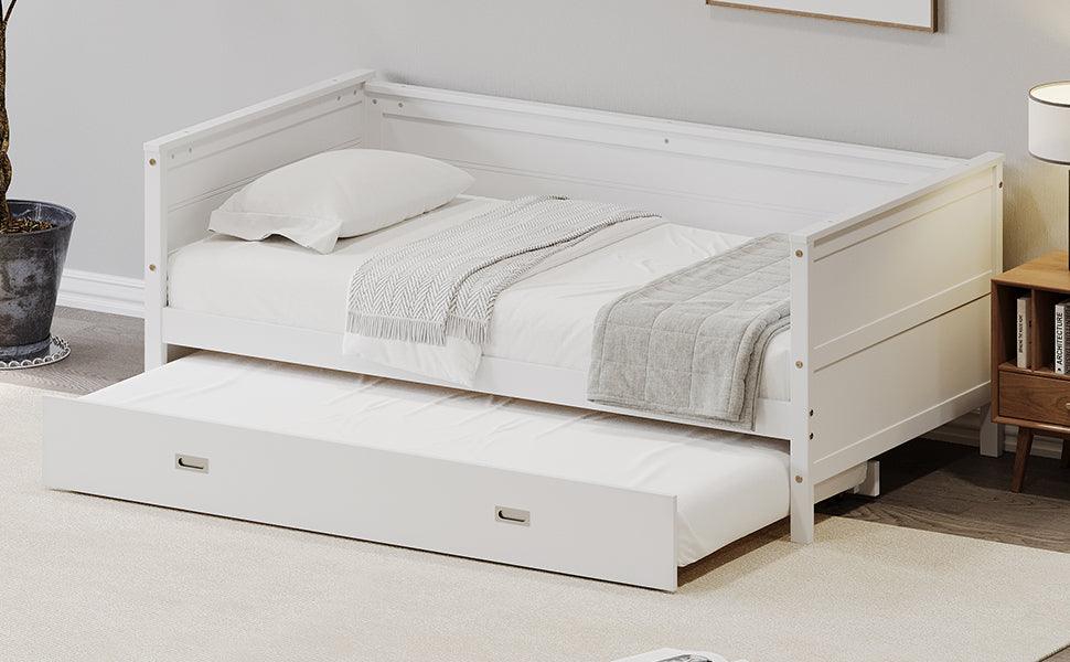 Space-Saving White Twin Daybed with Trundle for Kids & Teens