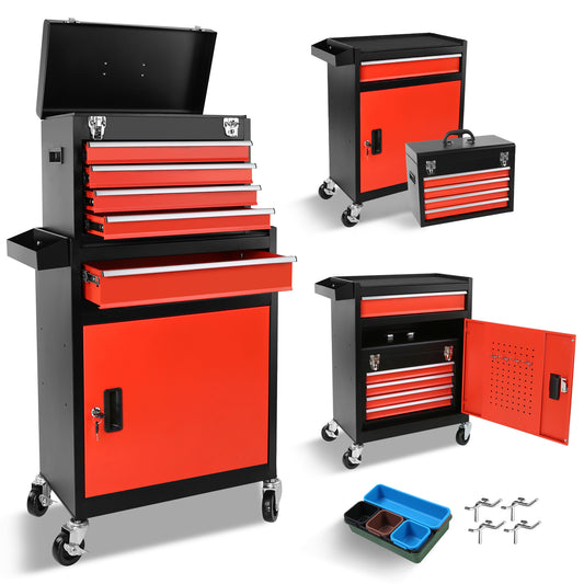 Rolling Tool Chest with Lockable Drawers and Detachable Top