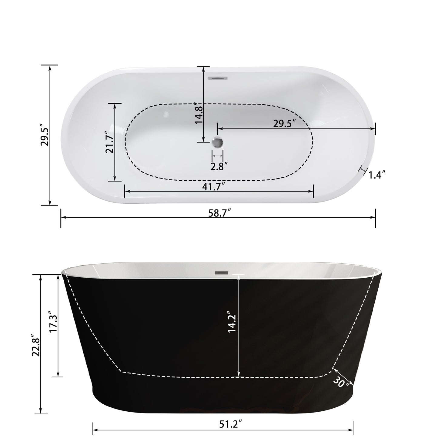 Sleek Black Oval Freestanding Tub