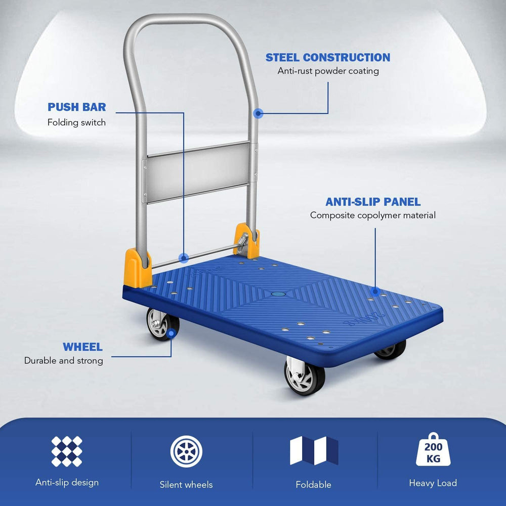 Handy Blue Folding Platform Cart with Swivel Wheels