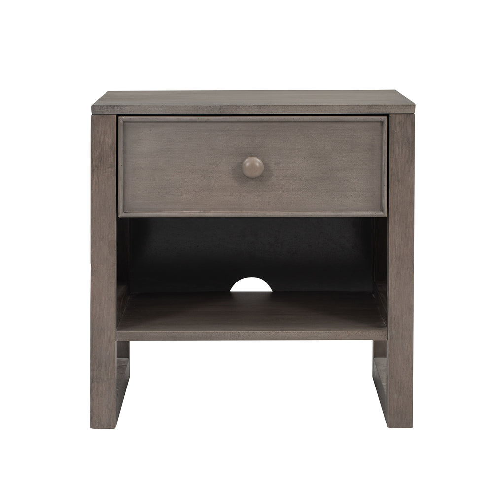 Charming Gray Wooden Nightstand with Drawer and Open Shelf