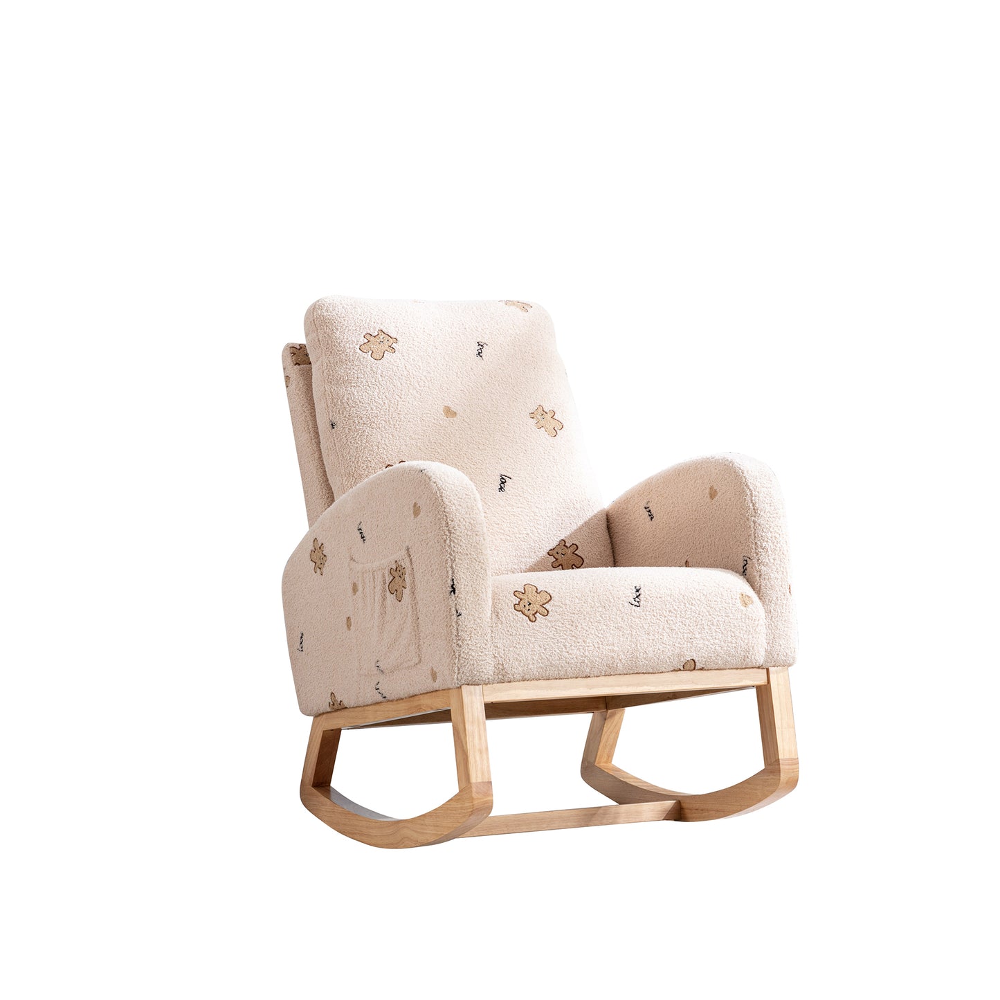 Cozy Mid-Century Rocking Chair with Pocket - Beige Boucle