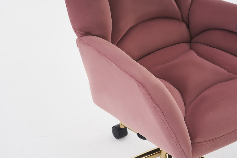 Chic Pink Velvet Swivel Chair with Gold Base