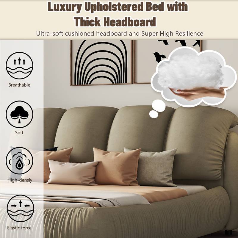 Cozy Velvet Queen Bed with Plush Headboard
