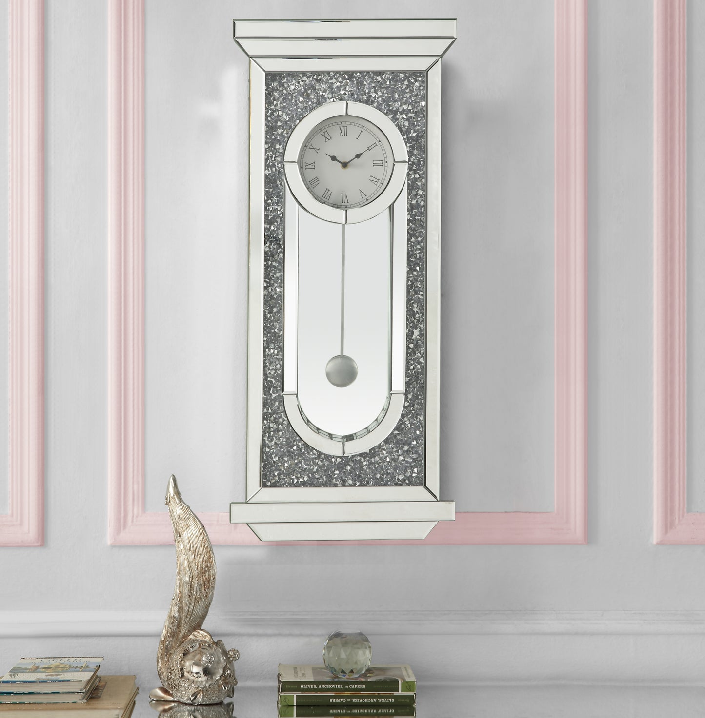 GlamourWall Mirror Clock with Faux Diamonds