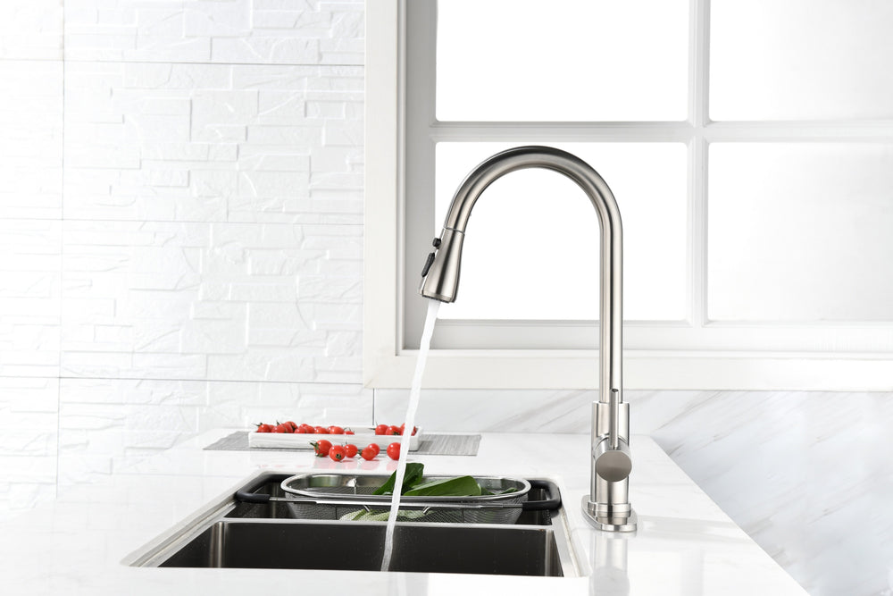 Sleek Pull-Down Kitchen Faucet with Brushed Nickel Finish