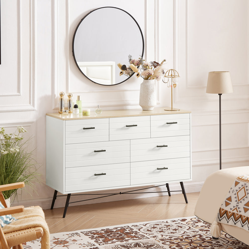 Elegant Deep Drawer Dresser in White and Oak