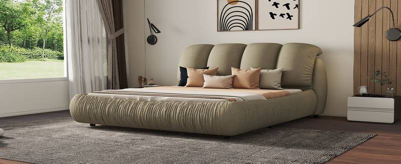 Cozy Velvet Queen Bed with Plush Headboard