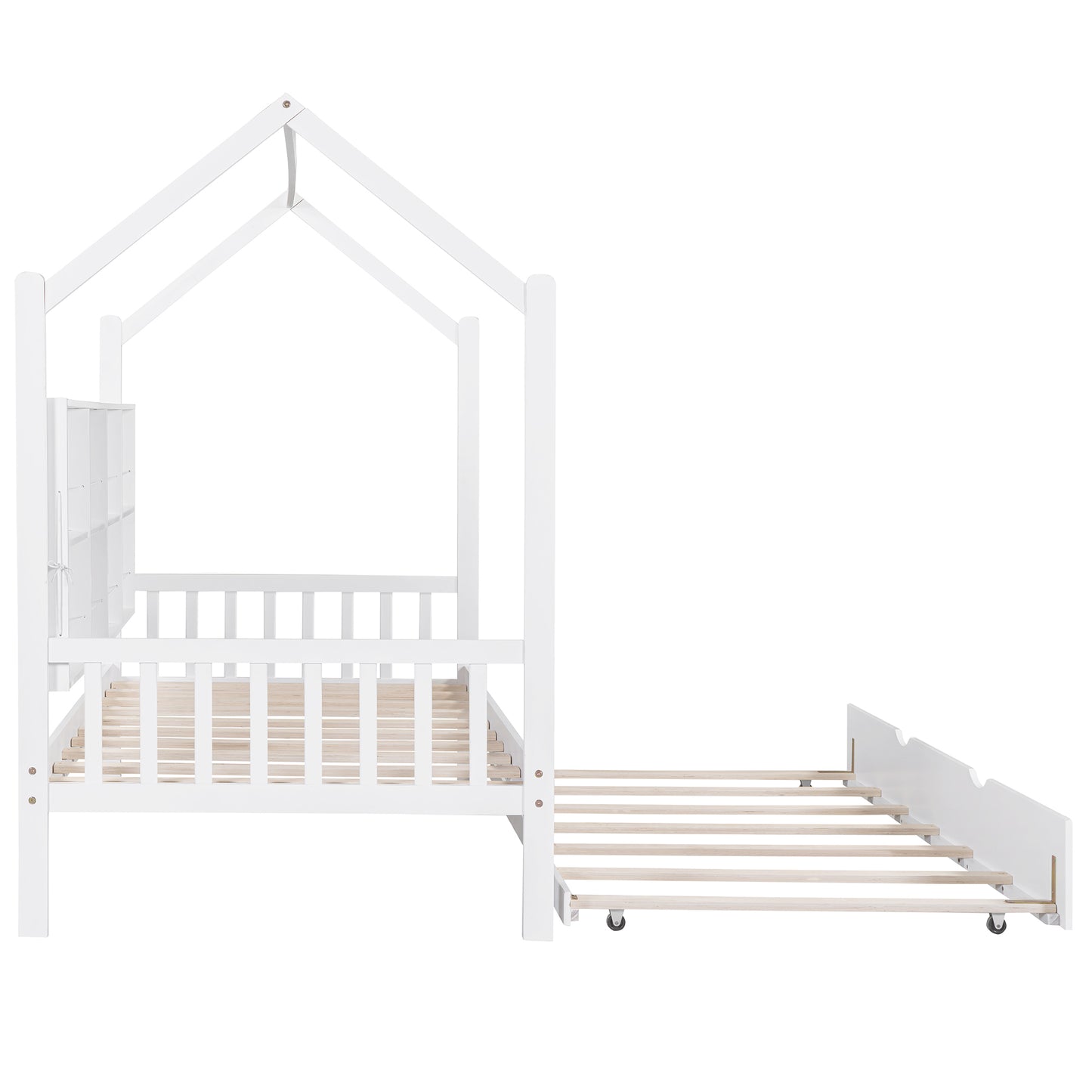 Cozy Wood House Bed with Trundle for Kids