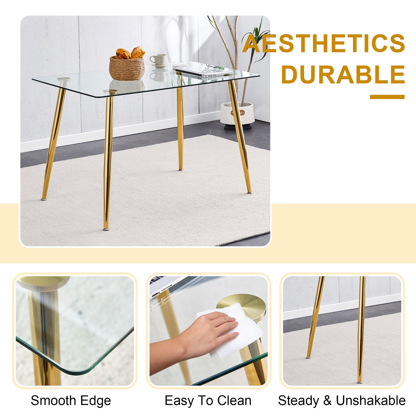 Sleek Glass Dining Table with Gold Legs